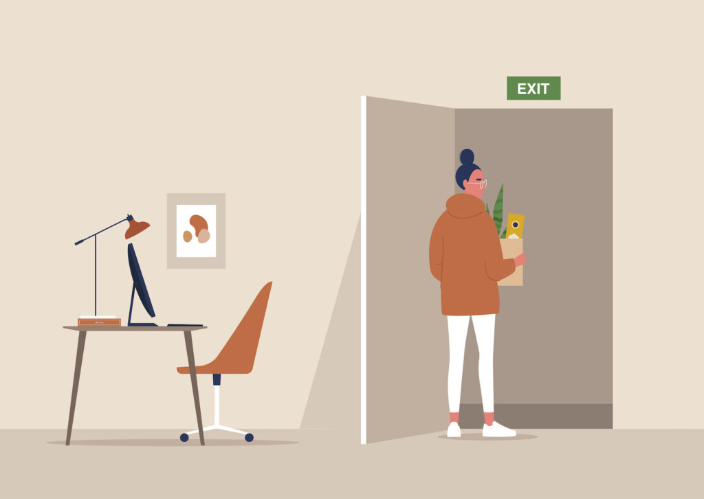 woman leaving her office